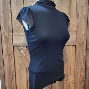 Weston Wear Mesh Top Size S Black Blouse Capped Sleeve Mock Neck